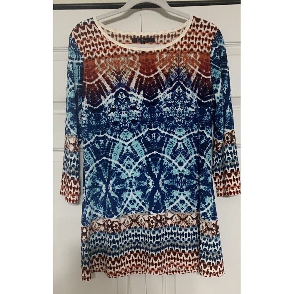 Calessa Size Medium Colorful Abstract Art‎ Wearable Art Artsy Blouse Top (R14)